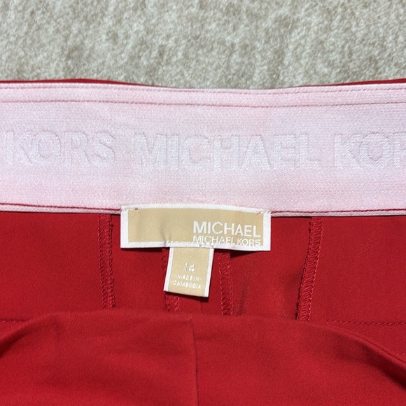 14 MK Red Cropped Michael Kors Pants gold Flat front smooth sleek - Picture 3 of 5
